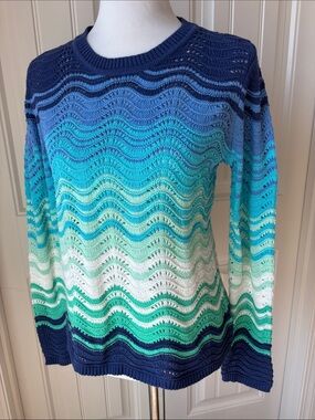 NWT Talbots Royal Blue Open-Knit Crewneck Sweater
